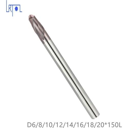 2PCS HRC50 D6 8 10 12 14 16 18 20 *150mm 2Flutes Ball Nose Tungsten Carbide Straight Shank End Mill CNC Tool cutter of machine