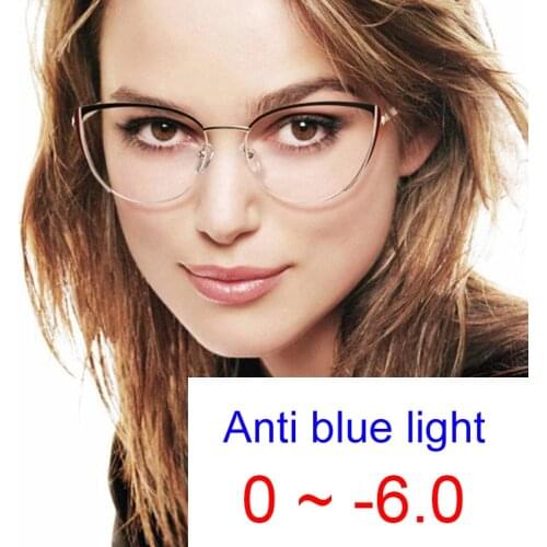 2021 Fashion Myopia Optical Glasses Women Luxury Brand Metal Cats Eye Frame Anti Blue Light Computer Eyeglasses Minus -2 -3 -6