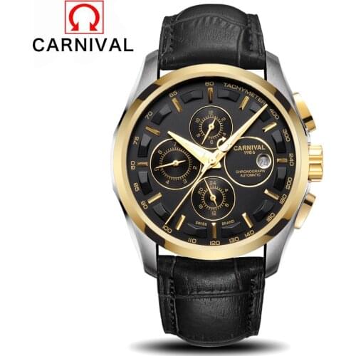 Carnival Top Brand Mens Automatic Watch Fashion Design 6 Hands Mechanical Clock Male Outdoor Sport Watches Waterproof 30M