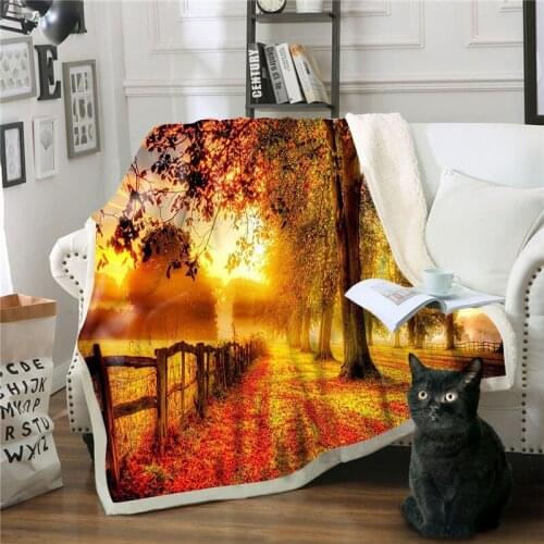 Forest landscape Blanket Throw For Sofa Bed Animal Printed Soft Warm Autumn Winter Fleece Blanket Bed Cover Bedspread