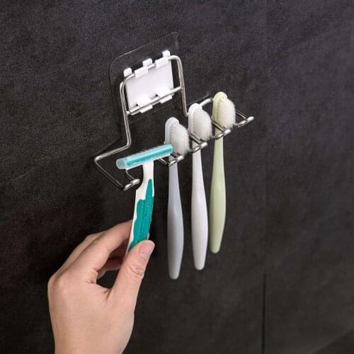 Stainless Steel Toothbrush Holder Free Punch Razor Shelf Bathroom Wall Hanging Toothbrush Rack Tooth Cup Holder
