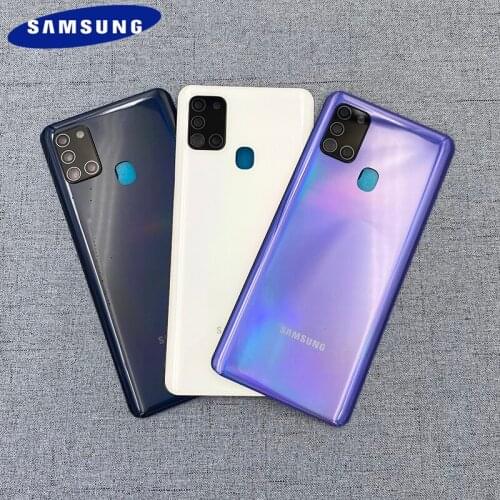 Original Samsung Galaxy A21S a21s Battery Back Cover Plastic Rear Door Housing Panel Case With Camera Lens & Logo Replacement