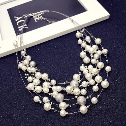 2020 New Fashion Multilayer Pearl Necklace Women Beads Choker Necklaces Clavicle Chain Sweater Chain Wedding Party Jewelry