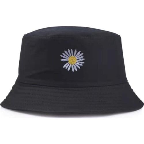 2021 Summer Daisies Embroidery Bucket Hat Women Fashion Cotton Beach Sun Hats Bob chapeau Femme Floral Panama Hat Fisherman Hats
