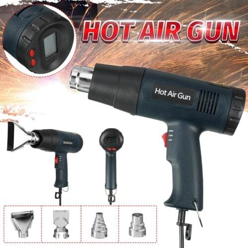 2000W 220V EU Industrial Hot Air Gun Heater Temperature Adjustable Heat Gun Paint Stripper 4 Nozzles Power Tools LCD Display
