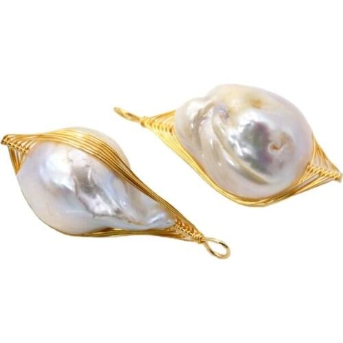 Natural Freshwater Pearl Pendant Baroque Pearl fireball pearl Pendant Wire Wrapped 24k gold color plated jewelry