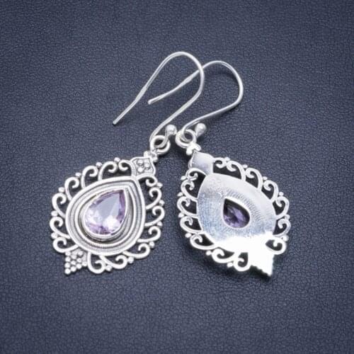Natural Amethyst Handmade Unique 925 Sterling Silver Earrings 1.75" A2354