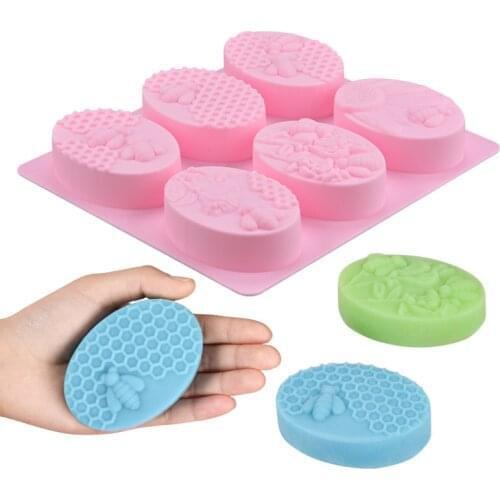 6 Cavities Handmade Silicone Spa Soap Mold Oval Honey Bee DIY Craft 3D Insect Molds Cake Chocolate Mould Candle Resin Mould