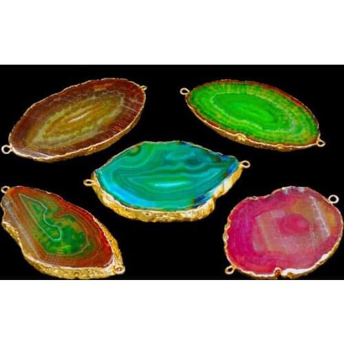 Mixed Colors Striped Agat e Irregular Connectors Of Gold Cladding Side Approx 60*35 mm