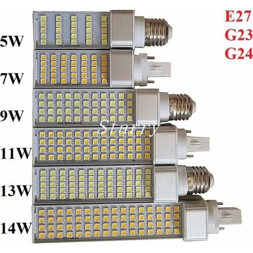 Led Bulb 5W 7W 9W 11W 13W 14W E27 G24 G23 Lamp Spotlight 180 Degree AC 85-265V Horizontal Plug Lighting Light Cold White White