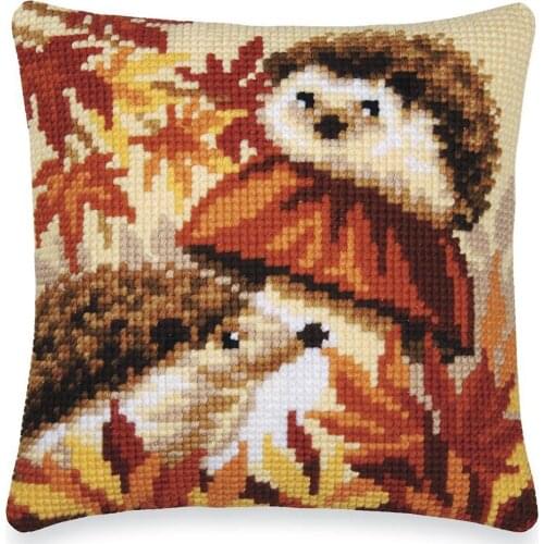 Cross Stitch Cushion Hedgehog Mashroom Needlepoint Kits Printed Canvas Chunky Yarn Cross-stitch Pillow Case Hobby & Crafts