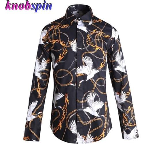 Crane Chain Chinese style Slim mens Fall Shirt Long sleeve Chemise homme Brand quality Pure Cotton Shirts men Plus size M-4XL