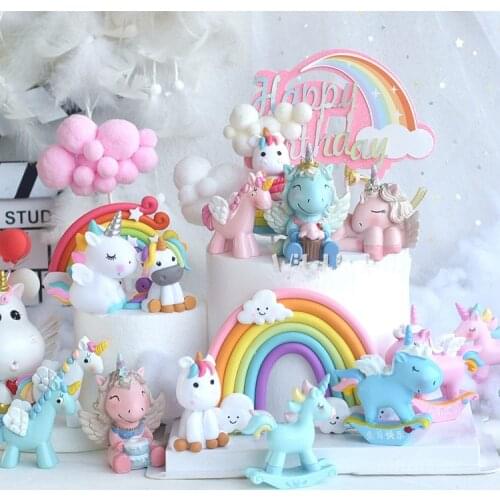 Rainbow Gold Unicorn Acrylic Cake Topper Cloud Lollipop Shape Cake Decoration Baby Birthday Cupcake Topper Wedding Cake Decor