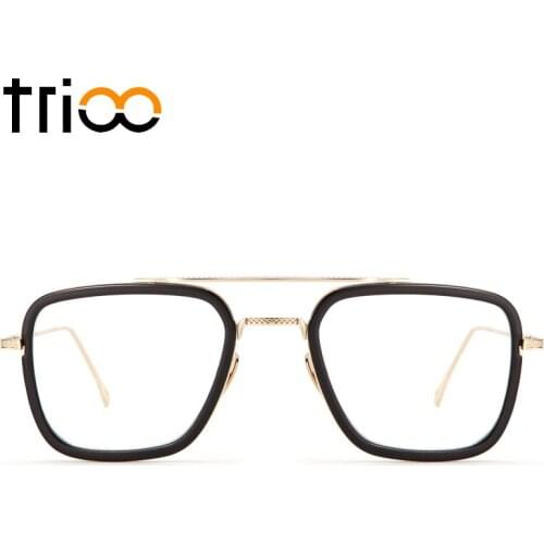 TRIOO Black Spectacle Frame Square Trend Myopia Glasses Transparent Clear Lens Glasses men Computer Metal Cool Eyewear Oculos