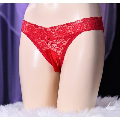 Men Gay Sexy Oil Cock Pouch Sexy Lace Breathable Transparent Briefs