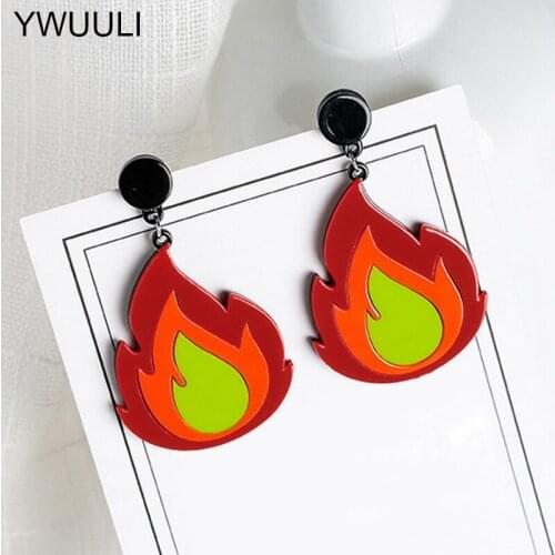Big Fire Flame Dangle Drop Earrings for Women Cute Acrylic Earrings Korean Style Fashion Brincos Ear Jewelry Gifts A-XE416