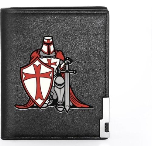 High Quality Classic Knights Templar Printing Mens Wallet Leather Purse For Men Credit Card Holder Short Male Slim Money Bags