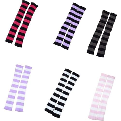 Japanese Women Colorful Striped Leg Warmers Gothic Punk Ribbed Knit Knee High Long Socks Lolita Student Slim Stockings