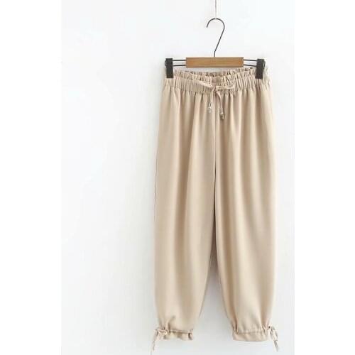 Plus Size XL-4XL Chiffon Pants Casual Elastic Waist Oversized OL Solid Simple Ankle Trousers