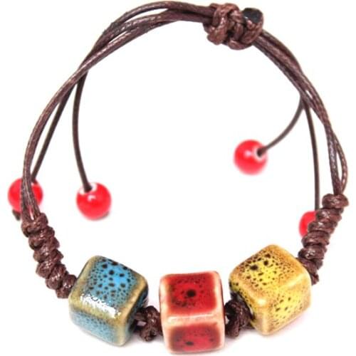 Fashion Chinese style Ceramics Beads Charms Bracelet For Women Adjustable Vintage Good Luck Bracelets Female Jewelry Party Gifts
