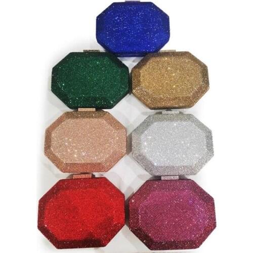 Red/Gold 7 Colors Hexagon Shape Crystal Clutch Purse For Women Diamond Phone Shoulder Handbags Free Shipping Small Money Bags