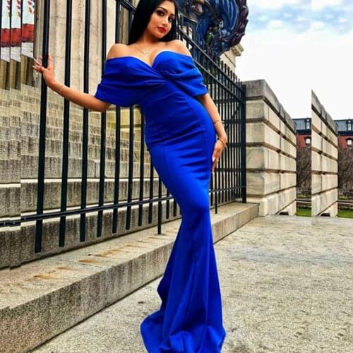 2019 New Women Fashion Dress Long Maxi Blue Black Red Short Sleeve Off The Shoulder Mermaid Celebrity Party Elegant Vestidos