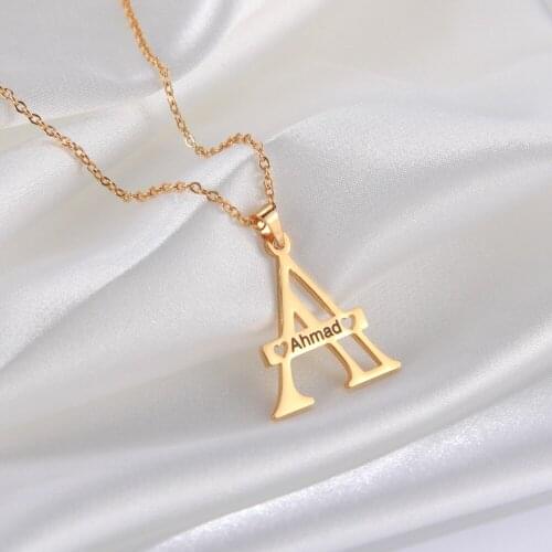 3UMeter A-Z Initials Name Carved Necklace DIY Customized Clavicle Chain Stainless Steel Name Necklace For Women Gift Dropship