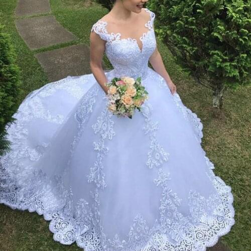 New Wedding Dress Dresses Vestiti Donna Eleganti Vestido De Noiva Ball Gown V Neck Appliques Court Train Bridal Brautkleid