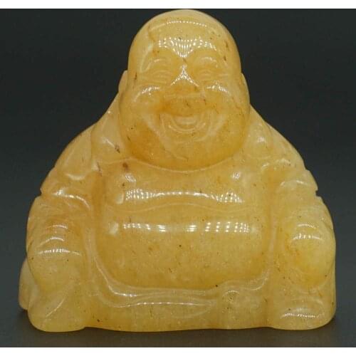 1.4" Natural Yellow Aventurine Maitreya Buddha Stone carved Figurine Crafts Lucky Chakra Healing Reiki