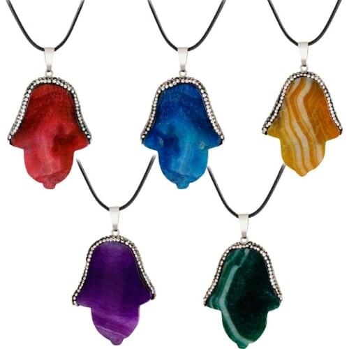 46x35mm Natural Resi-precious Stone Agate Pendants Hand Shape 5 Colors for Choice Fashion Stone Pendants for Necklace