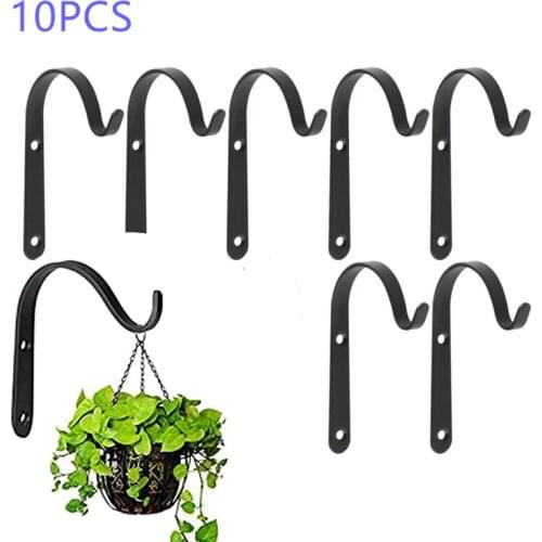 10pcs Black Iron Wall Light Hook Bracket Wind Chimes Garden Hanging Basket Planter Lantern Flower Pot Home Decoration