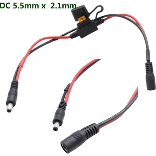10pcs CCTV DC 5.5mm x 2.1mm Male to Female Power Cable with 5A Fuse LED Strip Surveillance Camera Security Equipment 40cm 14AWG