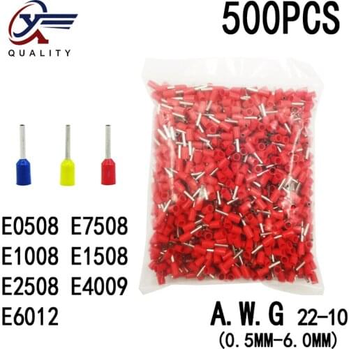 500pcs/Pack E0508 E1008 E1508 E2508 E4009 Insulated Ferrules Terminal Block Cord End Wire Connector Electrical Crimp Terminator