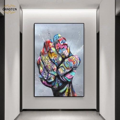 Abstract Graffiti Canvas Painting Hands Wall Art Posters And Prints Fist Picture For Living Room Modern Fashion Home Decoration