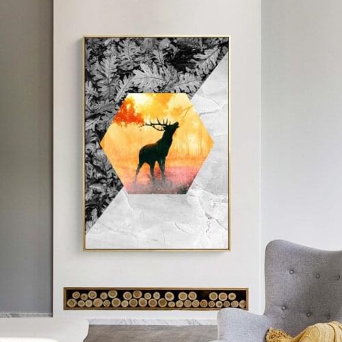 Abstract Deer Silhouette Geometric Canvas Painting Minimalist Posters and Prints Home Decor Wall Art Home Decor For Living Room