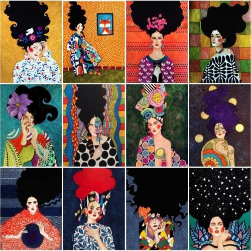 AZQSD Diamond Painting Woman Abstract Cross Stitch Rhinestones Needlework 5D Diamond Embroidery Portrait Mosaic Home Decor