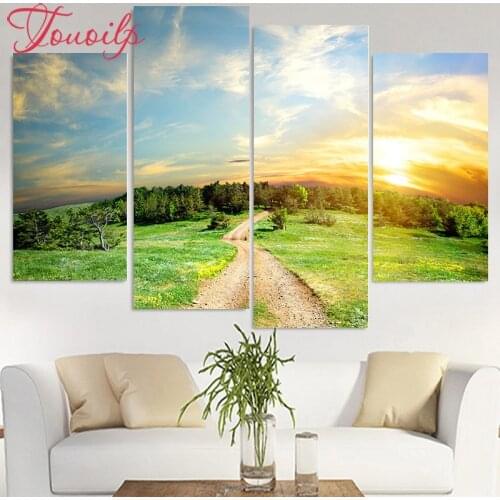 TOUOILP 4 pcs/set field Diamond Painting Sunset country scene Cross Stitch,5D diy Diamond Embroidery forest Mosaic stickers home