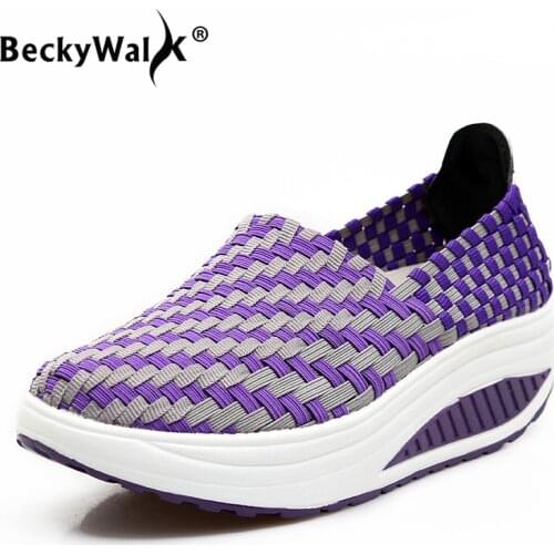 BeckyWalk Spring Women Platform Shoes Women Slip On Casual Woven Platform Sneakers Shoes Laides Mesh Autumn Footwear WSH2915