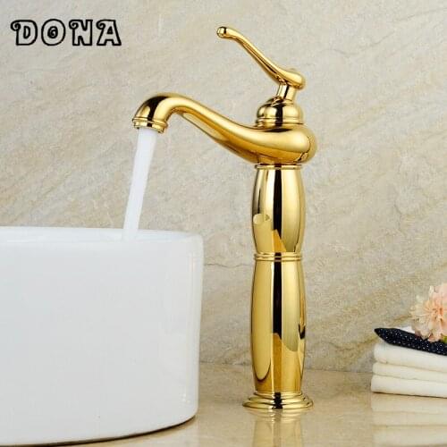 Free shipping Contemporary Gold faucets Bathroom Sink Basin Faucet Brass Mixer water Tap Home Improvement DONA4006D