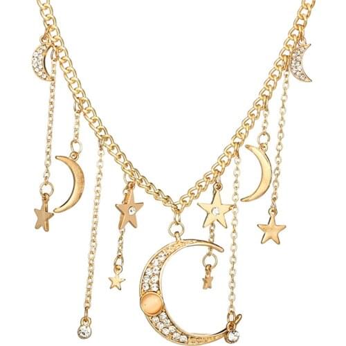 LIMARIO 2021 Bohemia Antique Gold Moon Star Pendant Tassel Chain Necklaces Vintage Chokers Necklace Collar for Women Jewelry
