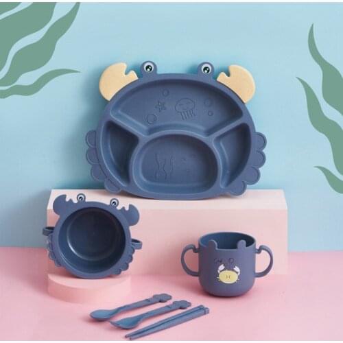 Children Cartoon Tableware For Boys And Girls: Crab, Fruit Plate, Cup, Fork, Spoon And Chopsticks Set Of 6 Pieces