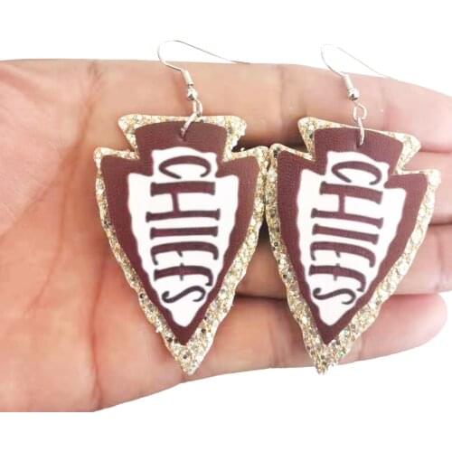 Arrowhead Doubles Glitter Kansas City Chiefs Faux Leather Earrings Layered Football Fans Lightweight Sports Earrings