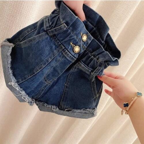 Girls High Waist Casual Denim Shorts New Baby Fashion Retro Bud Hot Pants Jeans Solid Pocket Short Pants