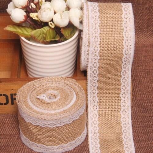 200*5cm Jute Burlap Hessian Ribbon with Lace rustic wedding centerpieces vintage wedding decoration DIY Wedding Cake Topper