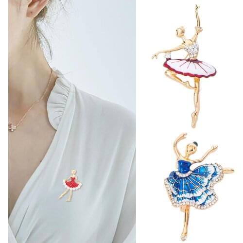 EASYA Ballet Dancing Girls Brooches Crystal Enamel Brooch For Women Pin Ballet Girl Brooch Dress Accessory