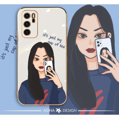 ASINA Electroplated Soft Case For Huawei P40 Lite P30 Pro Soft Cartoon Cover For P50 Pro Fundas Cool Girl