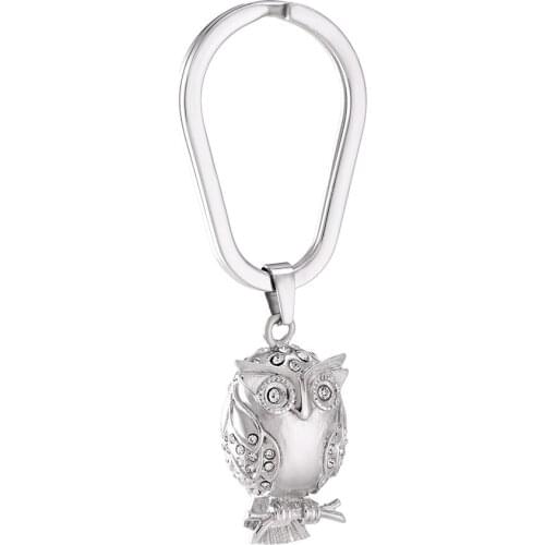 IJK2040 Stainless Steel Owl Shape Cremation Keepsake Keyring for Ashes Urn Memorial Souvenir Keyring Jewelry