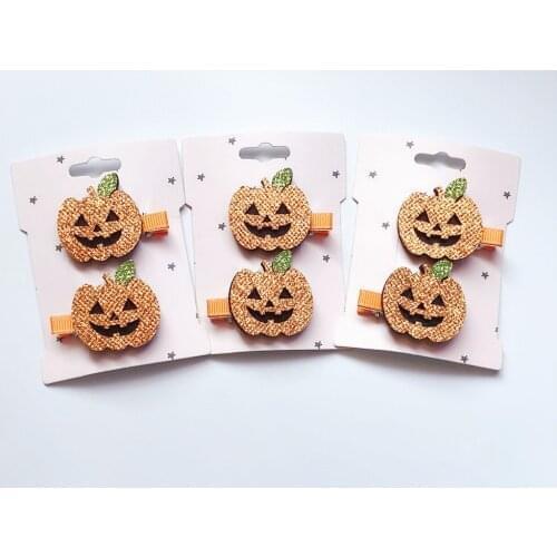 Ins 15sets Fashion Cute Glitter Felt Pumpkin Hairpins Cartoon Halloween Hair Clips Hallowmas Party Hair Accessories for Girls