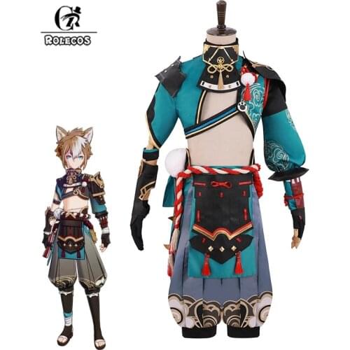 ROLECOS Game Genshin Impact Gorou Cosplay Costume Men Combat Uniform Fox Boy Costume Halloween Cosplay Costume Full Set