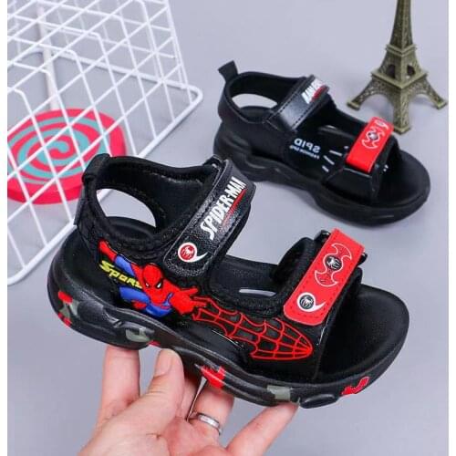Disney Summer Kids Sandal Baby Boys Cartoon Spiderman Print Sandals Sport Pu Leather Girls Soft Toddler Beach Sandals EUR 23-38